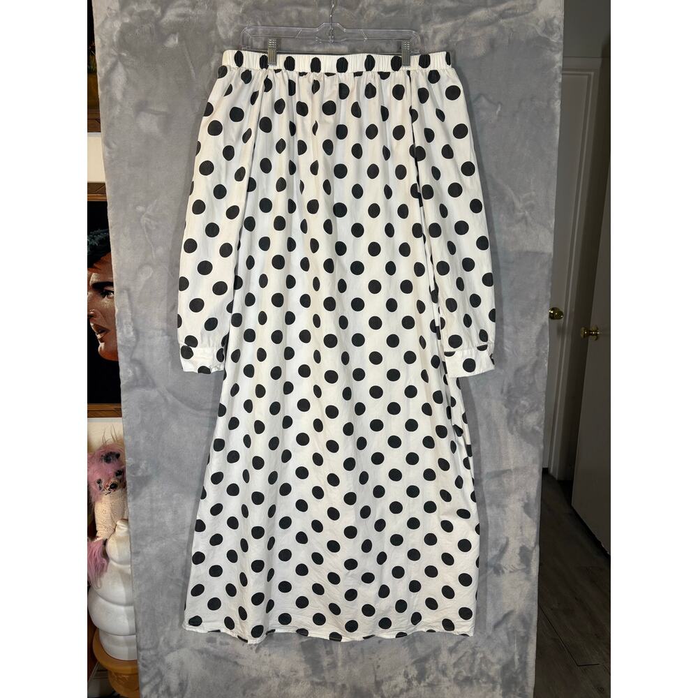 Uoozee Artsy Polka Dot Off Shoulder Tent Dress XL Lagenlook Kaftan Asymmetrical - Picture 5 of 14